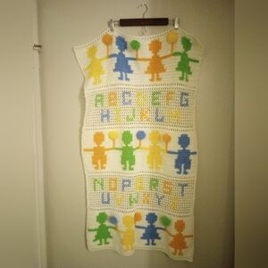 Handmade Crochet Vintage ABC Kids Baby/Toddler Blanket